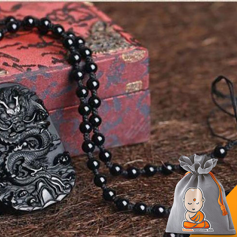 Collier Dragon en Obsidienne Naturelle