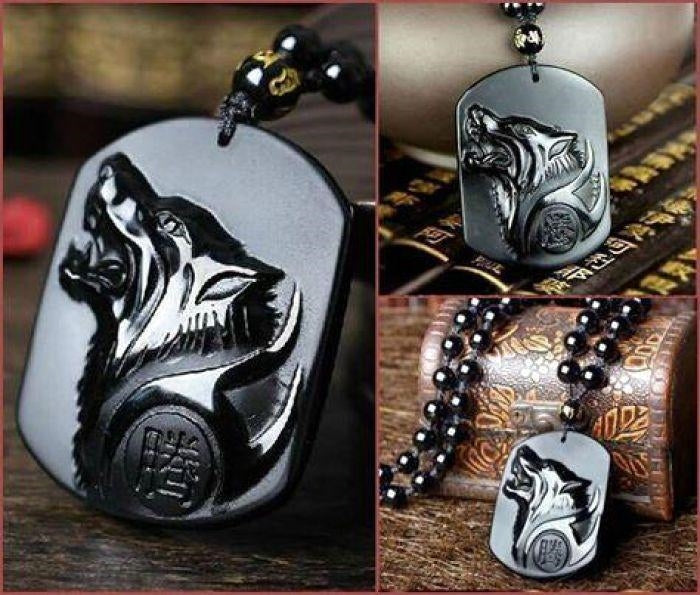 Collier Loup en Obsidienne Naturelle