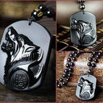 Collier Loup en Obsidienne Naturelle