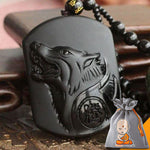 Collier Loup en Obsidienne Naturelle