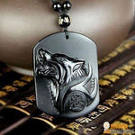 Collier Loup en Obsidienne Naturelle