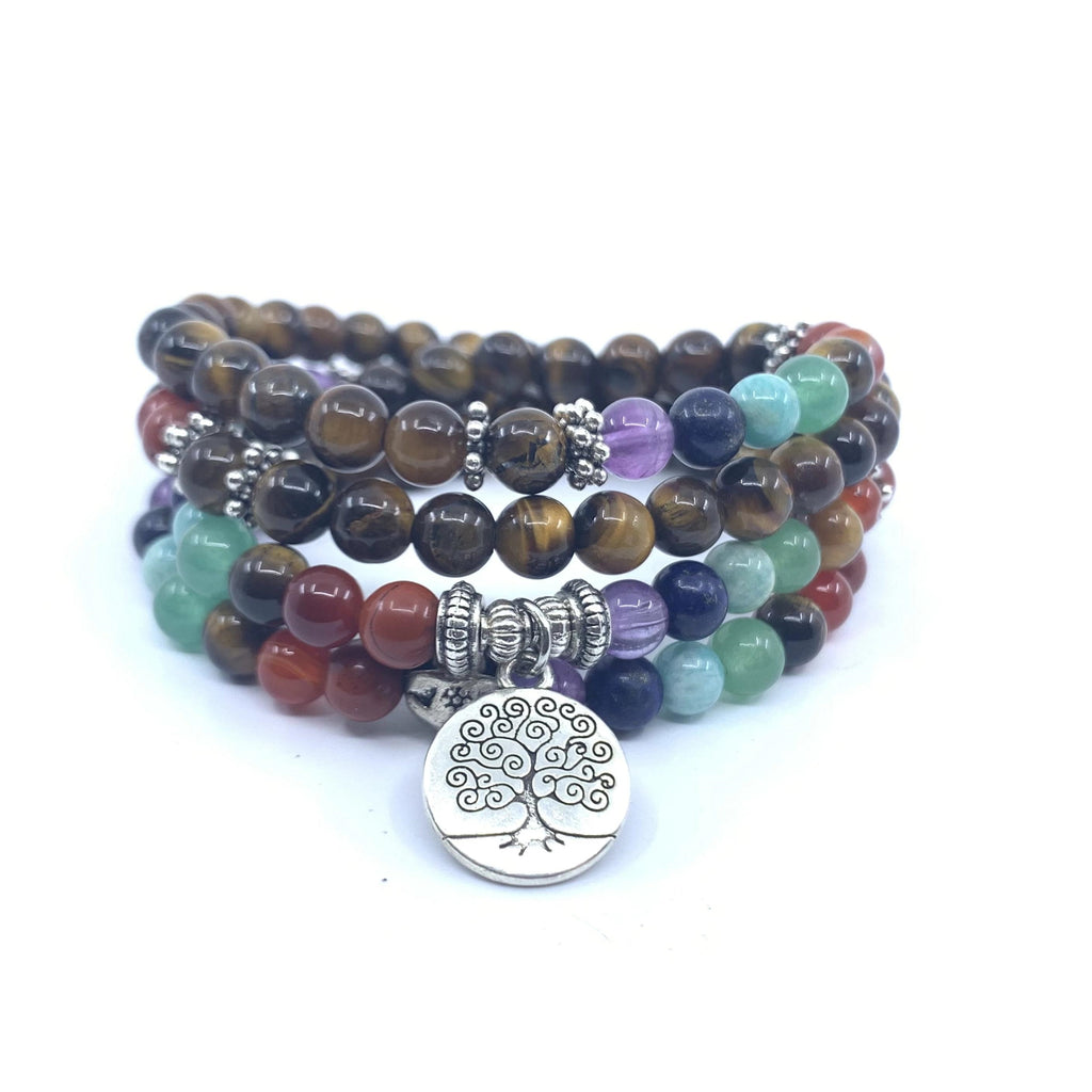 Bracelet 7 Chakras de Guérison en Oeil de Tigre (Nouvelle Version 2019)