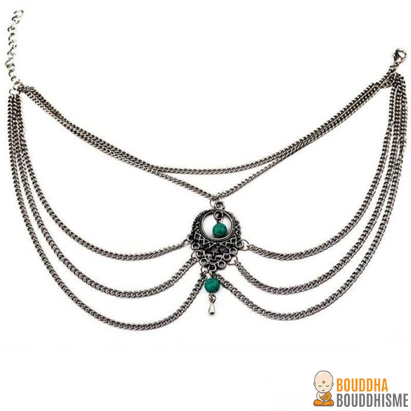 Chaîne de cheville couleur Argent + 2 Pendentifs Turquoise