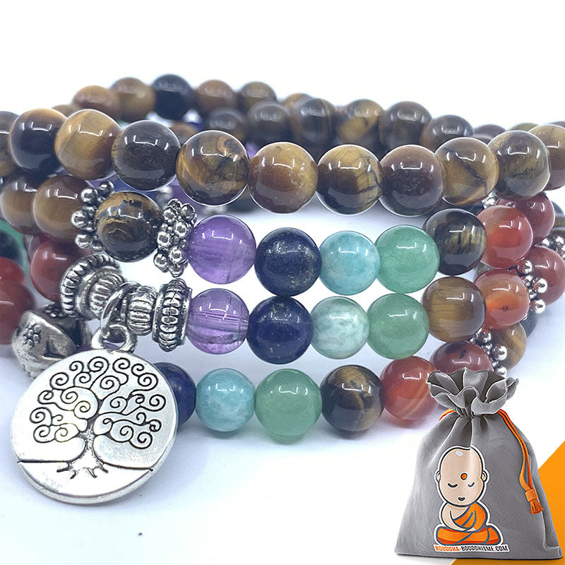 Bracelet 7 Chakras de Guérison en Oeil de Tigre (Nouvelle Version 2019)