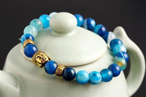 Bracelet "Bouddha" en Pierre Naturelle & Or Antique - 6 couleurs disponibles