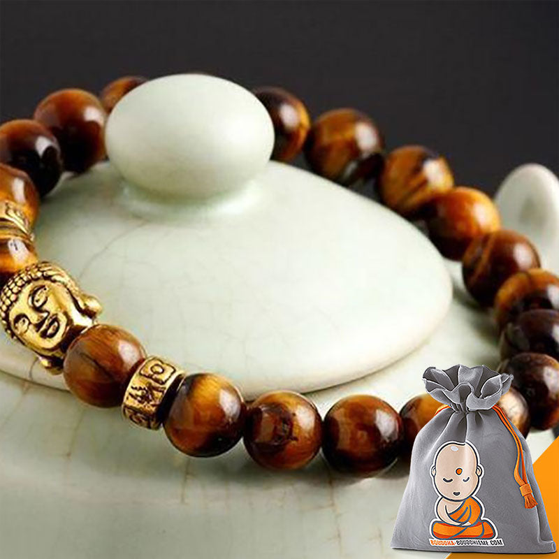 Bracelet "Bouddha" en Pierre Naturelle & Or Antique - 6 couleurs disponibles