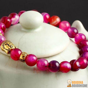 Bracelet "Bouddha" en Pierre Naturelle & Or Antique - 6 couleurs disponibles