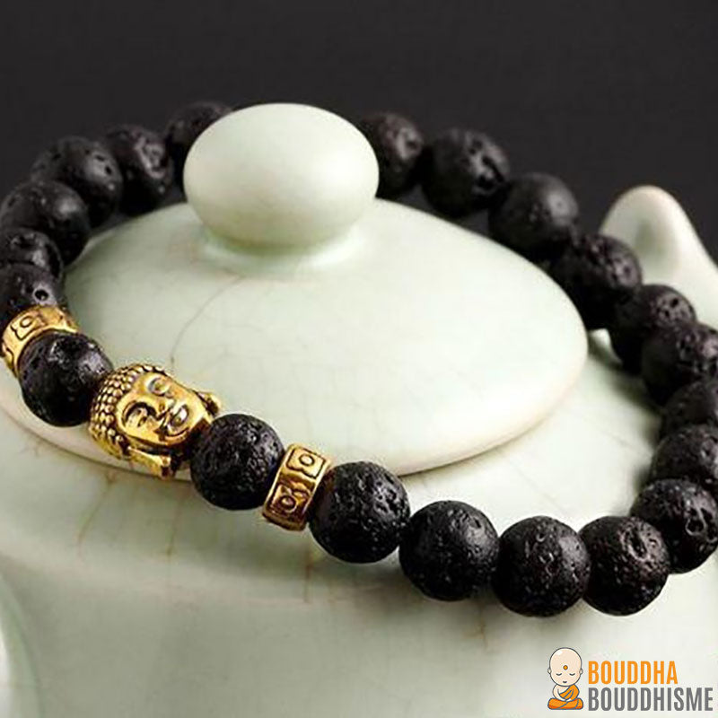 Bracelet "Bouddha" en Pierre Naturelle & Or Antique - 6 couleurs disponibles