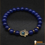 Bracelet Khamsa en Pierre Naturelle & Or ou Argent Antique - 3 couleurs disponibles