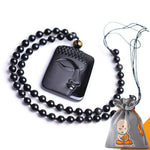 Collier & Pendentif "Guérison Energétique" Bouddha en Obsidienne Noire
