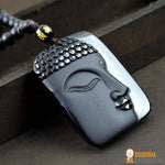 Collier & Pendentif "Guérison Energétique" Bouddha en Obsidienne Noire