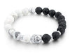 Bracelet Noir et Blanc en pierres de lave + Tête de Bouddha