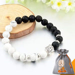 Bracelet Noir et Blanc en pierres de lave + Tête de Bouddha