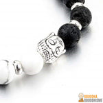 Bracelet Noir et Blanc en pierres de lave + Tête de Bouddha