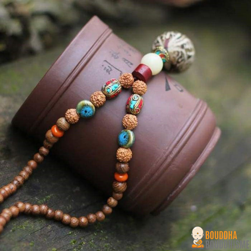 Collier Mâlâ de 108 perles en Bois de Santal et Rudraksha