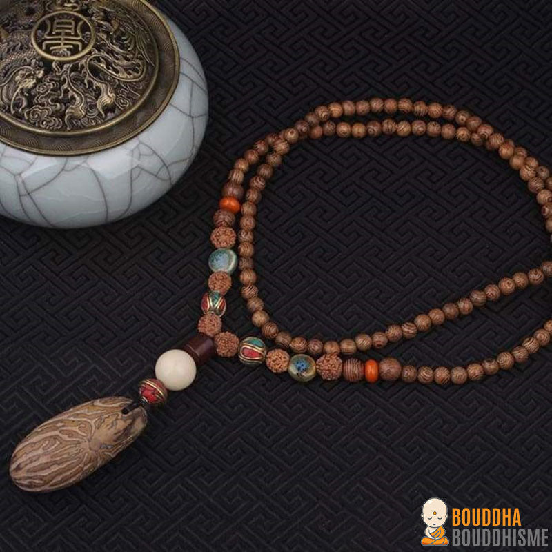 Collier Mâlâ de 108 perles en Bois de Santal et Rudraksha