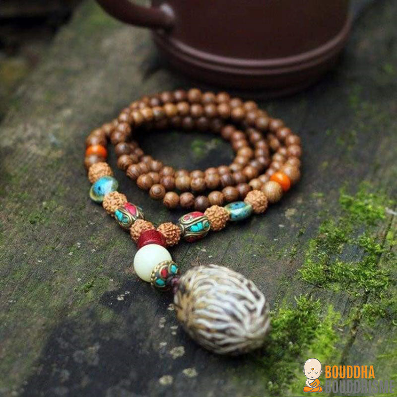 Collier Mâlâ de 108 perles en Bois de Santal et Rudraksha