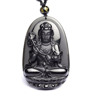 Collier & Pendentif Bouddha "Manifestation" en Obsidienne Noire