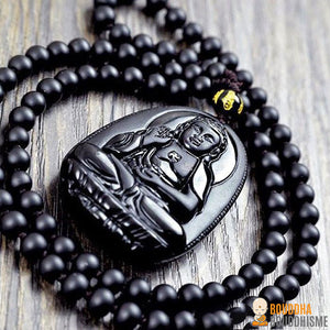 Collier & Pendentif Bouddha "Protection" en Obsidienne Noire