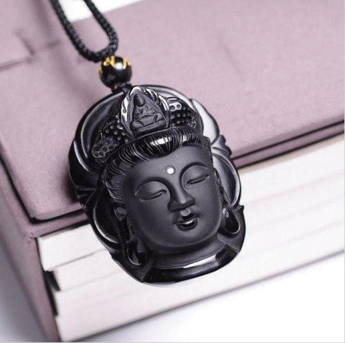 Collier "Tête de Bouddha" en Obsidienne Noire