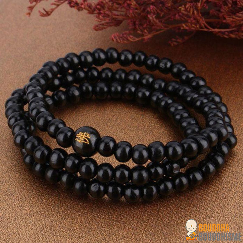 Bracelet de méditation Mâla 108 perles en Bois de santal - Noir ébène