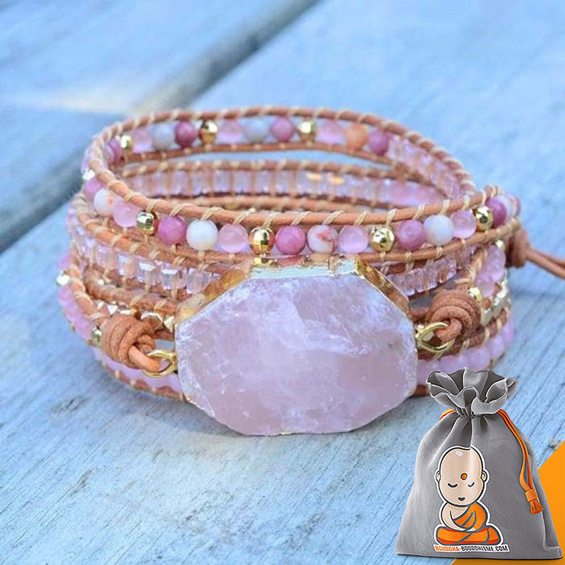 Bracelet Wrap "Magie de l'Amour" en Quartz Rose