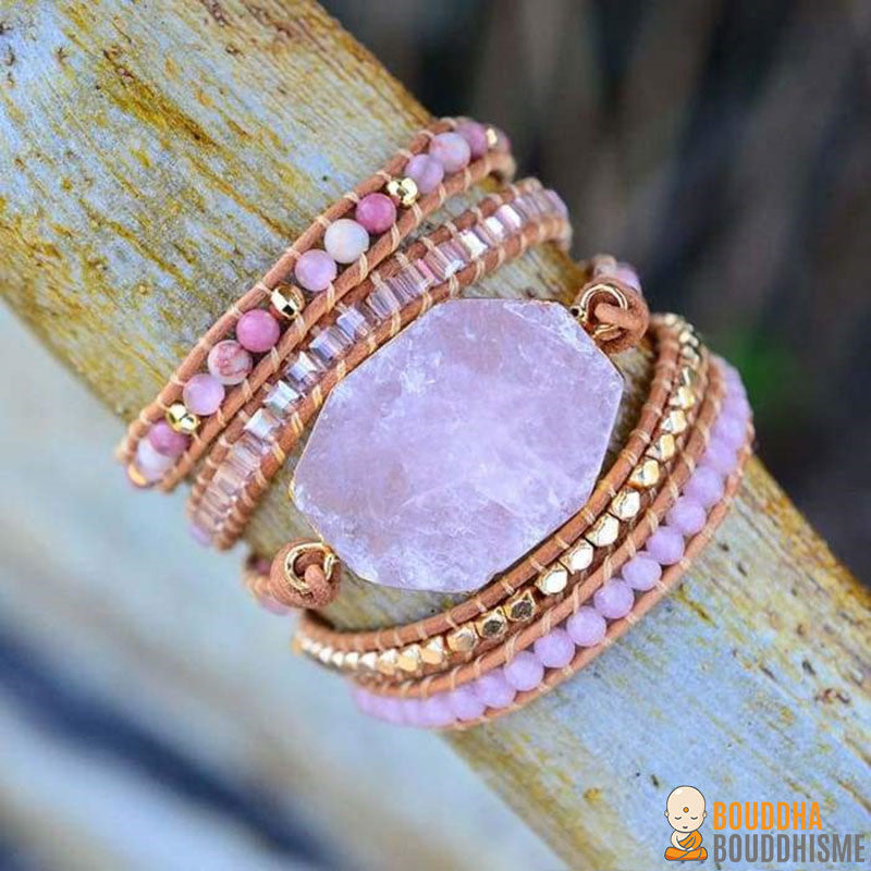 Bracelet Wrap "Magie de l'Amour" en Quartz Rose