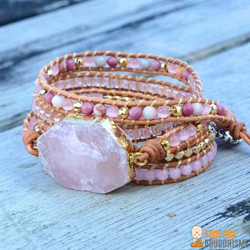 Bracelet Wrap "Magie de l'Amour" en Quartz Rose