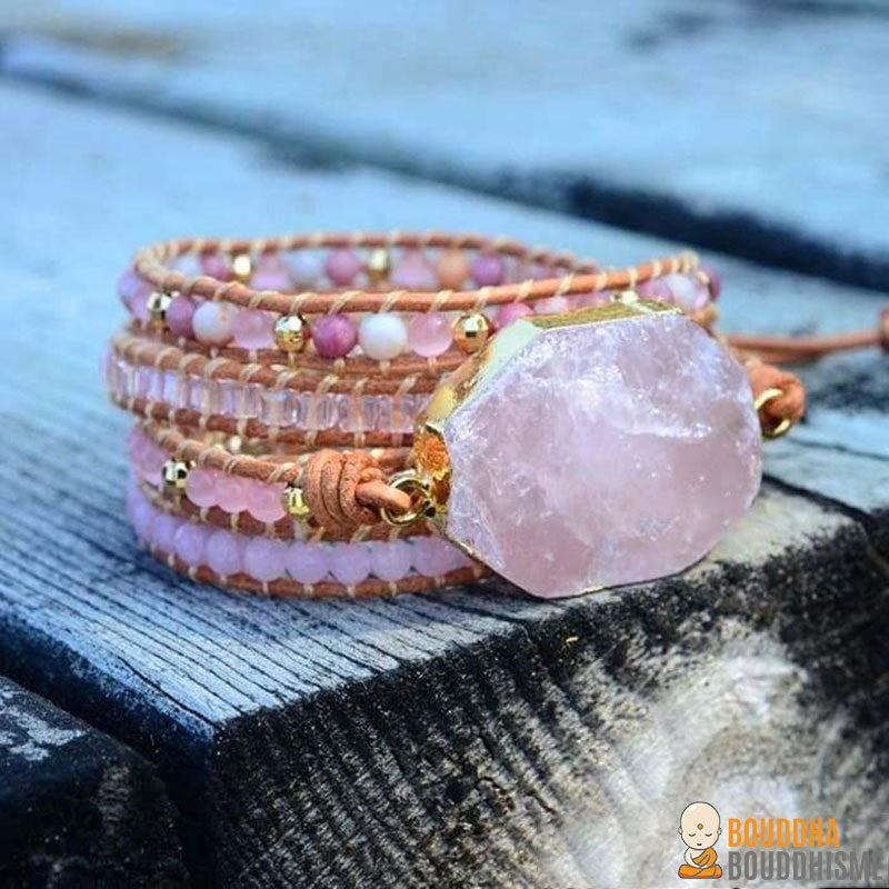 Bracelet Wrap "Magie de l'Amour" en Quartz Rose