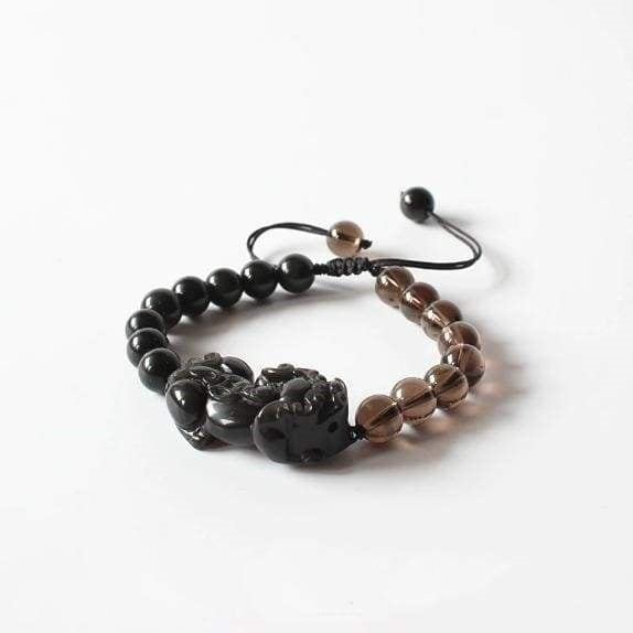 Bracelet Pi Xiu "Protection & Fortune" en Obsidienne et Quartz Fumé