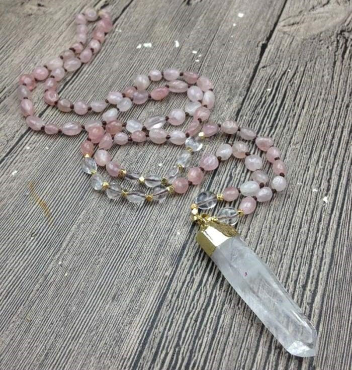 Collier "Amour Absolu" en Quartz Rose et Cristal de Roche