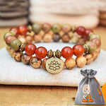 Double Bracelet "Changement Positif" en Unakite, Jaspe Paysage et Cornaline