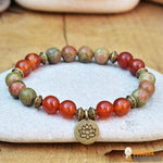 Double Bracelet "Changement Positif" en Unakite, Jaspe Paysage et Cornaline