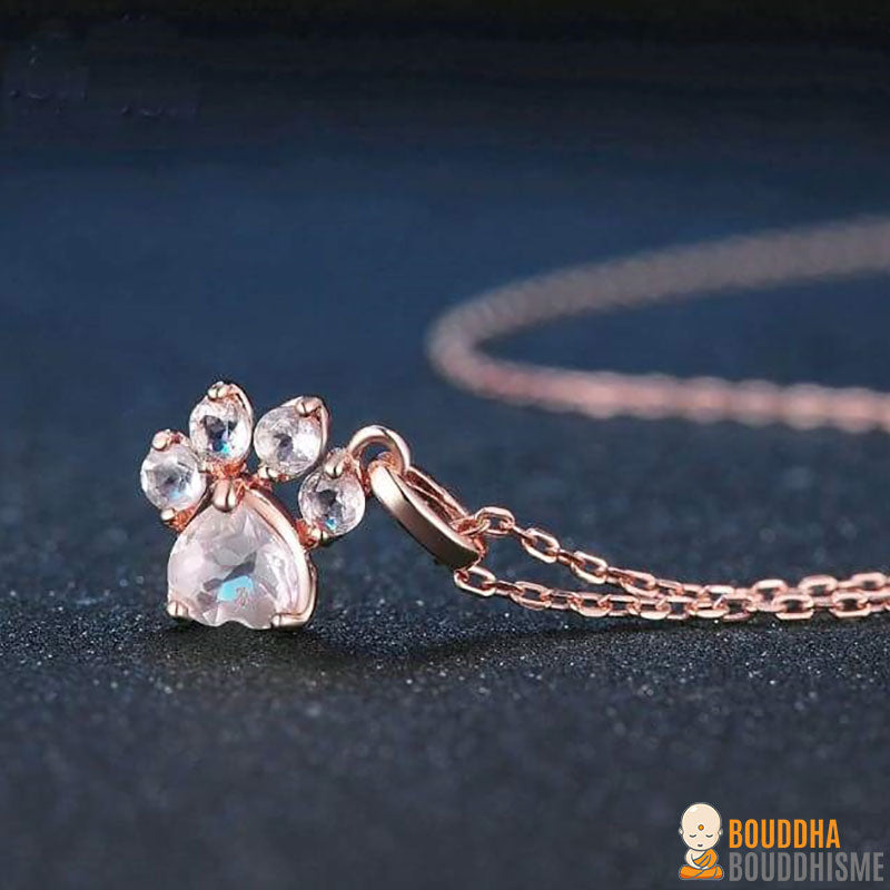 Collier "Patte d'Amour" en Quartz Rose et Argent 925