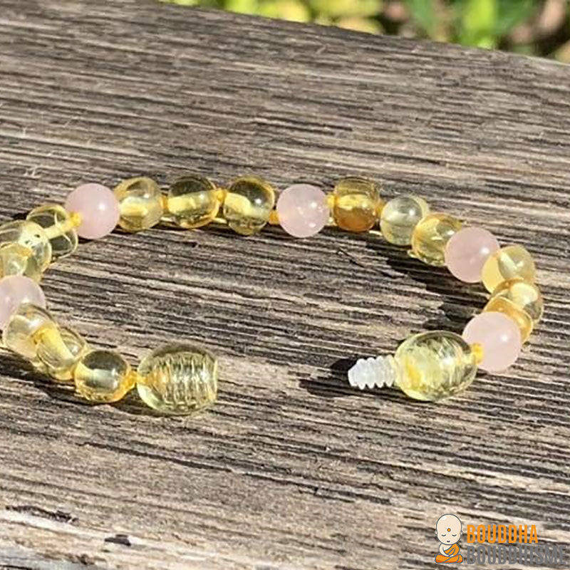 Bracelet "Douceur Maternelle" en Ambre et Quartz Rose