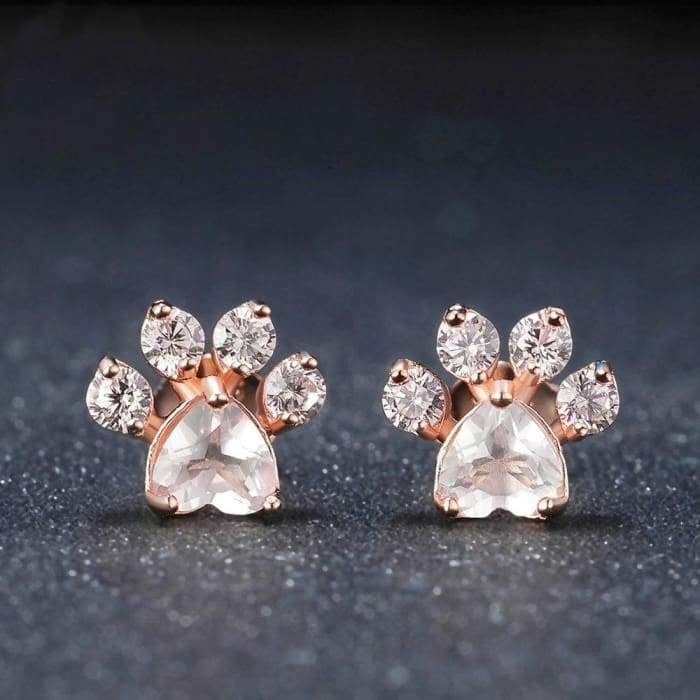 Boucles d'Oreilles "Patte d'Amour" en Quartz Rose et Argent 925