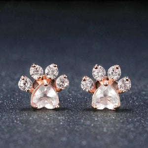 Boucles d'Oreilles "Patte d'Amour" en Quartz Rose et Argent 925