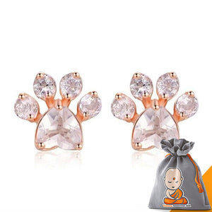 Boucles d'Oreilles "Patte d'Amour" en Quartz Rose et Argent 925