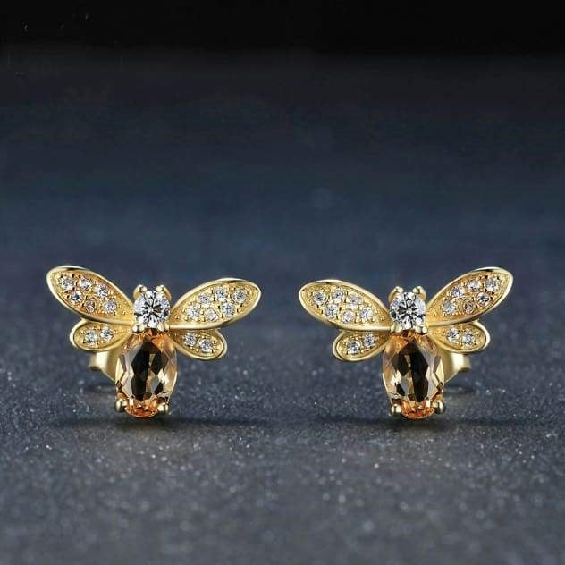 Boucles d'Oreilles "Abeille d'Or" en Citrine