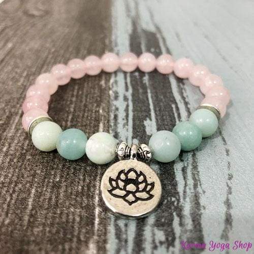 Bracelet "Amour et Calme intérieur" en Quartz Rose et Amazonite - 3 pendentifs disponibles