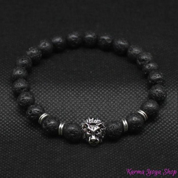 Bracelet "Force & Vigueur du Lion" en Pierres de Lave