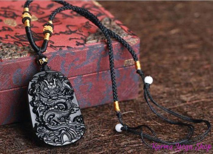 Collier Dragon en Obsidienne Naturelle