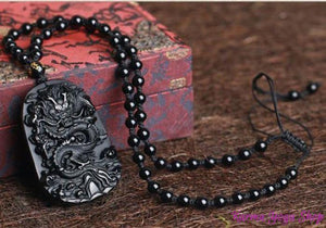 Collier Dragon en Obsidienne Naturelle